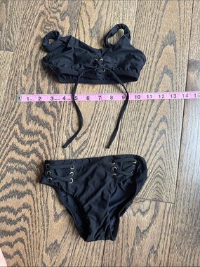 PQ Swim Black Lace-Up Girls Bikini Set